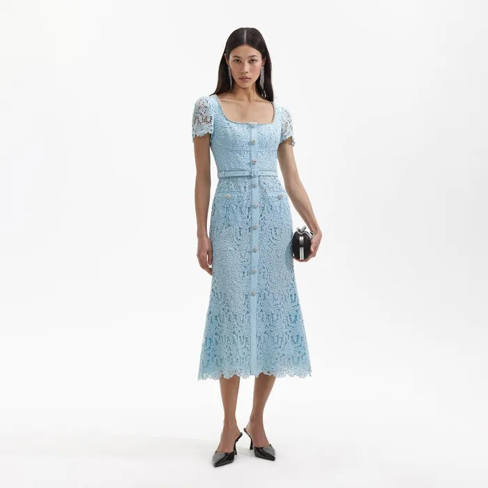 Self Portrait Dresses Blue Lace Diamante Midi Dress 8211 Women