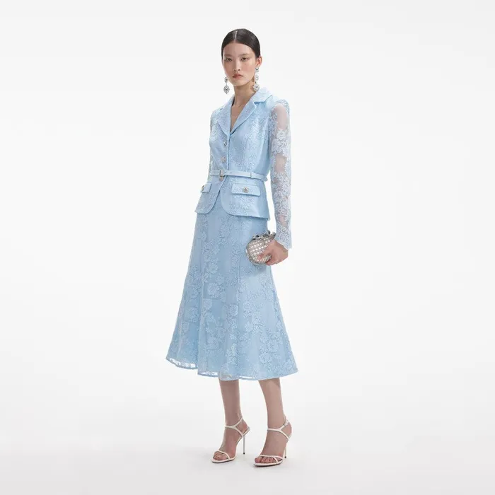 Self Portrait Dresses Blue Lace Tailored Midi Dress 8211 Women