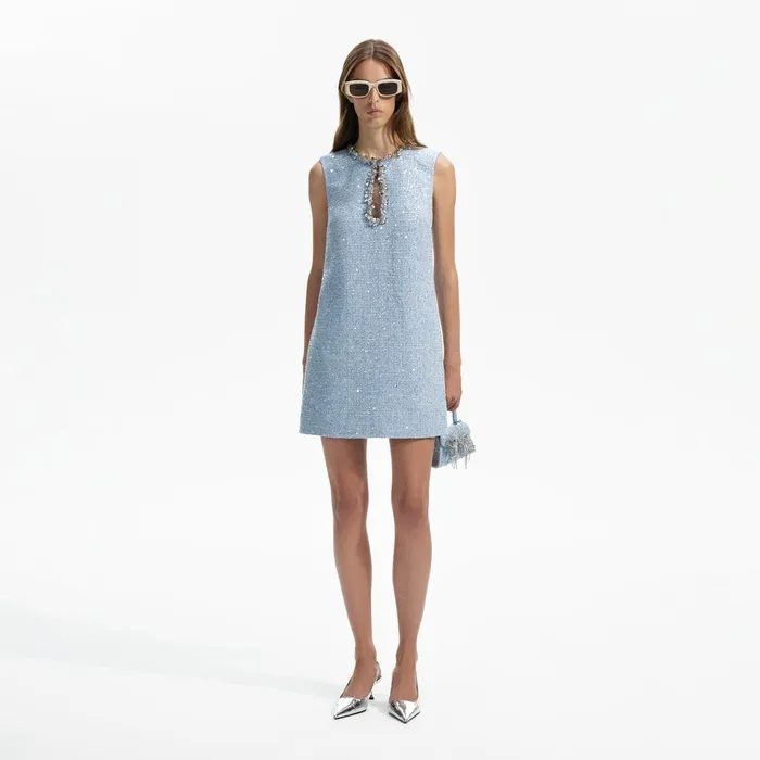 Self Portrait Dresses Blue Sequin Boucle Mini Dress 8211 Women
