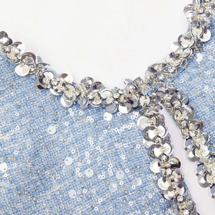 Self Portrait Dresses Blue Sequin Boucle Mini Dress 8211 Women