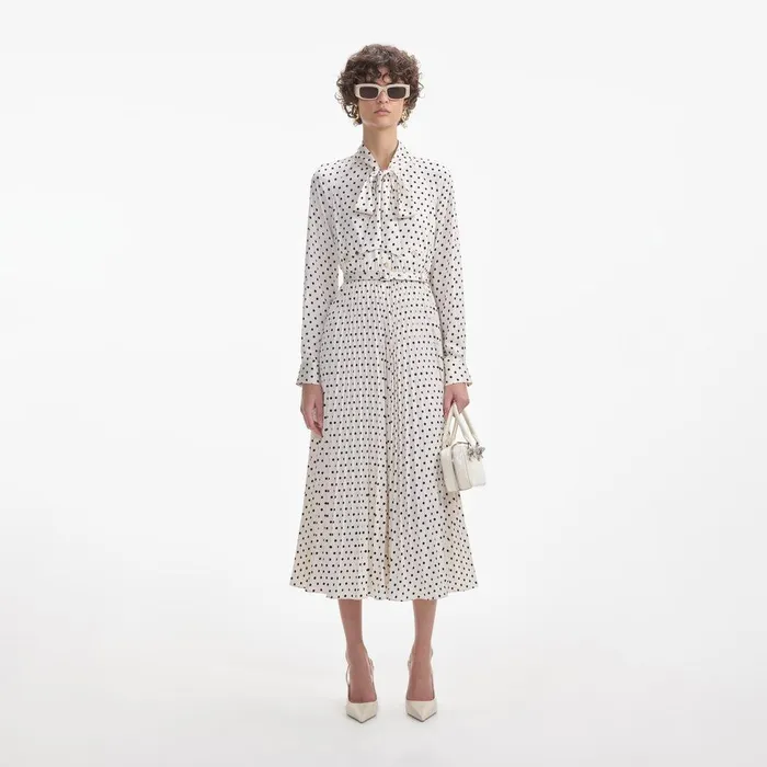 Self Portrait Dresses Cream Polka Dot Satin Midi Dress 8211 Women