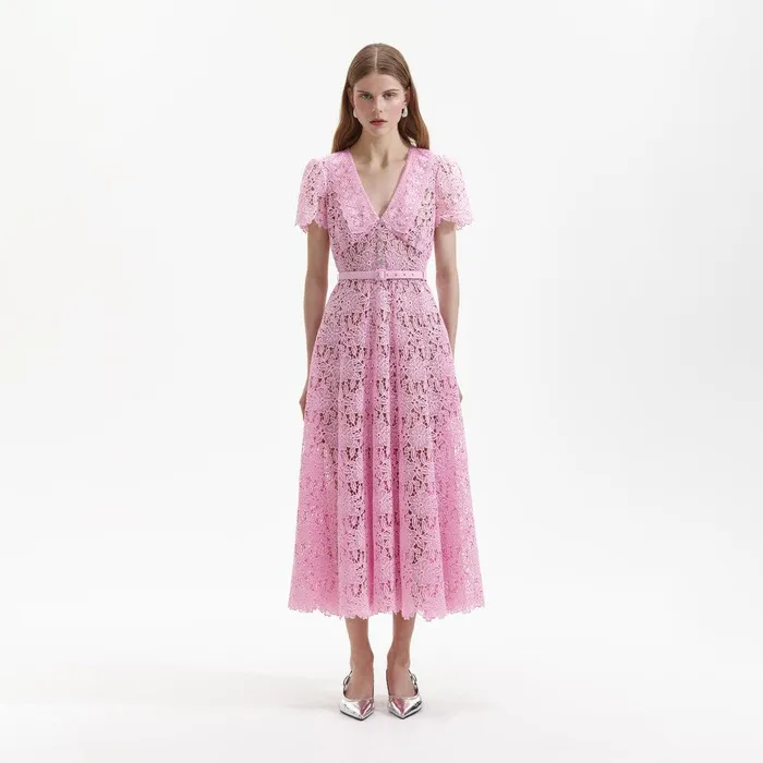 Self Portrait Dresses Pink Guipure Midi Dress 8211 Women