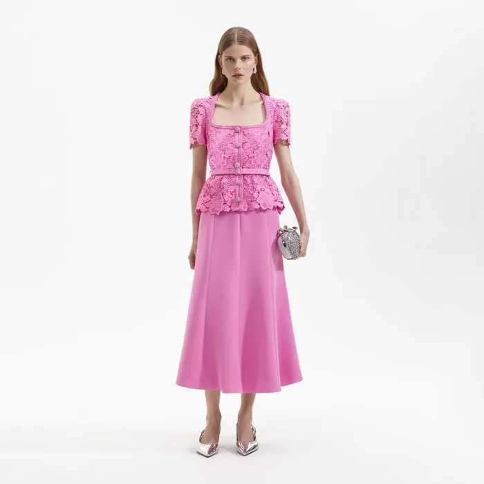 Self Portrait Dresses Pink Lace Tailored Midi Dress 8211 Women