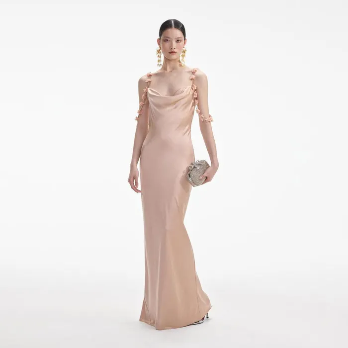 Self Portrait Dresses Rose Gold Satin Flower Maxi Dress 8211 Women