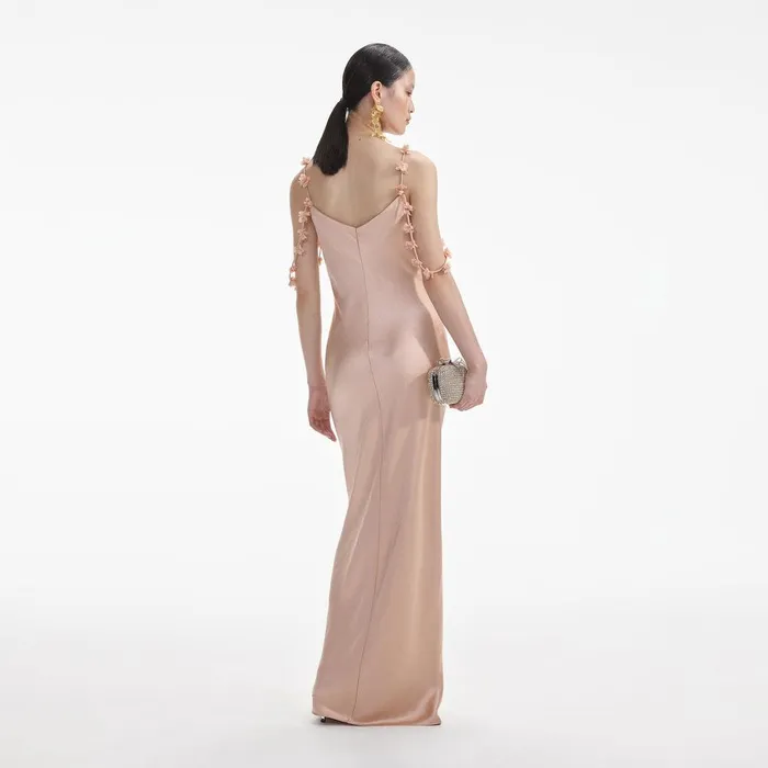 Self Portrait Dresses Rose Gold Satin Flower Maxi Dress 8211 Women
