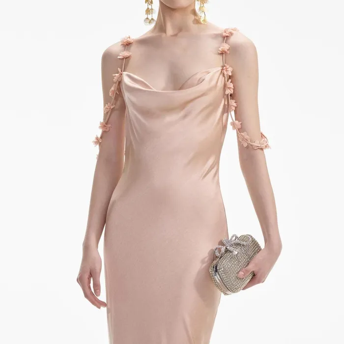 Self Portrait Dresses Rose Gold Satin Flower Maxi Dress 8211 Women