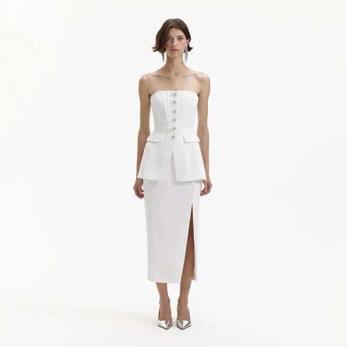 Self Portrait Dresses White Bandeau Crepe Tailored Midi Dress 8211 Women