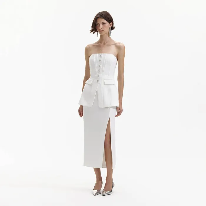 Self Portrait Dresses White Bandeau Crepe Tailored Midi Dress 8211 Women