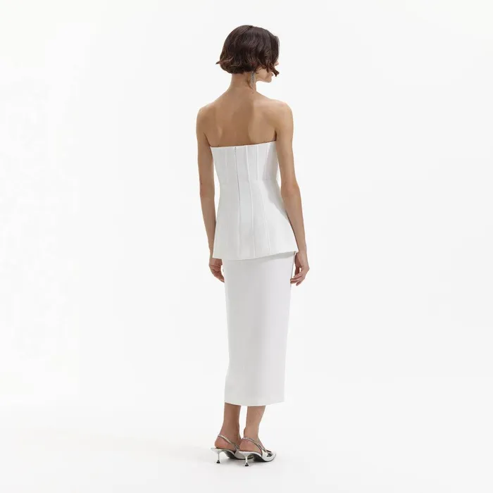 Self Portrait Dresses White Bandeau Crepe Tailored Midi Dress 8211 Women