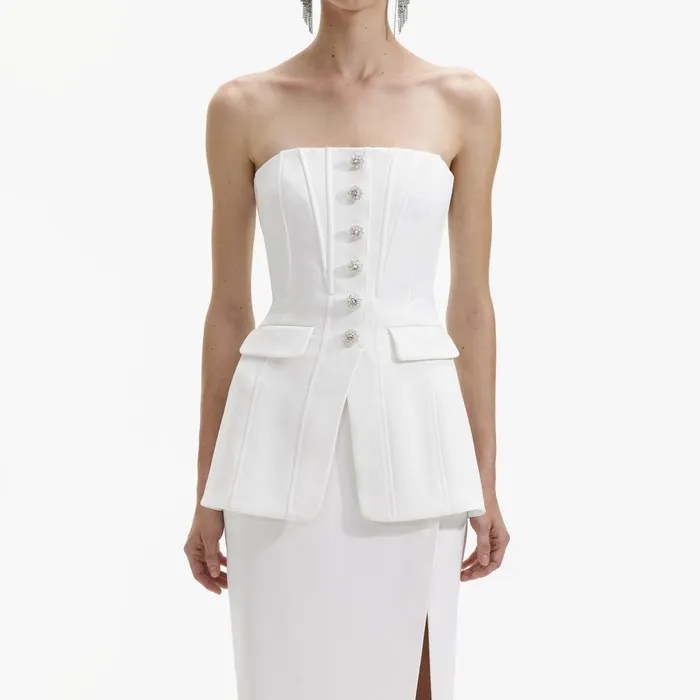 Self Portrait Dresses White Bandeau Crepe Tailored Midi Dress 8211 Women