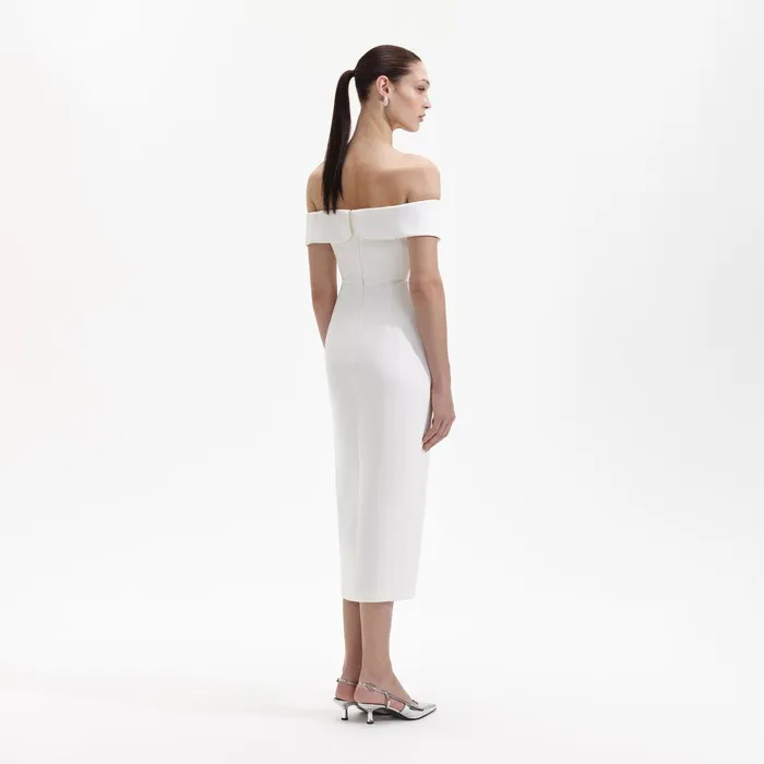 Self Portrait Dresses White Crepe Bow Midi Dress 8211 Women