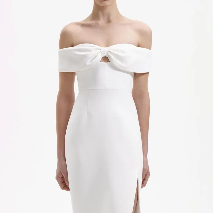 Self Portrait Dresses White Crepe Bow Midi Dress 8211 Women