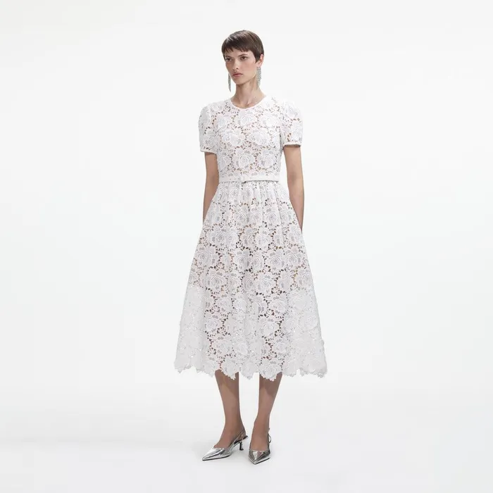 Self Portrait Dresses White Floral Lace Midi Dress 8211 Women