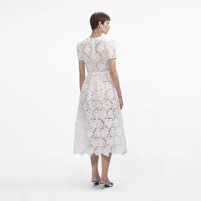 Self Portrait Dresses White Floral Lace Midi Dress 8211 Women