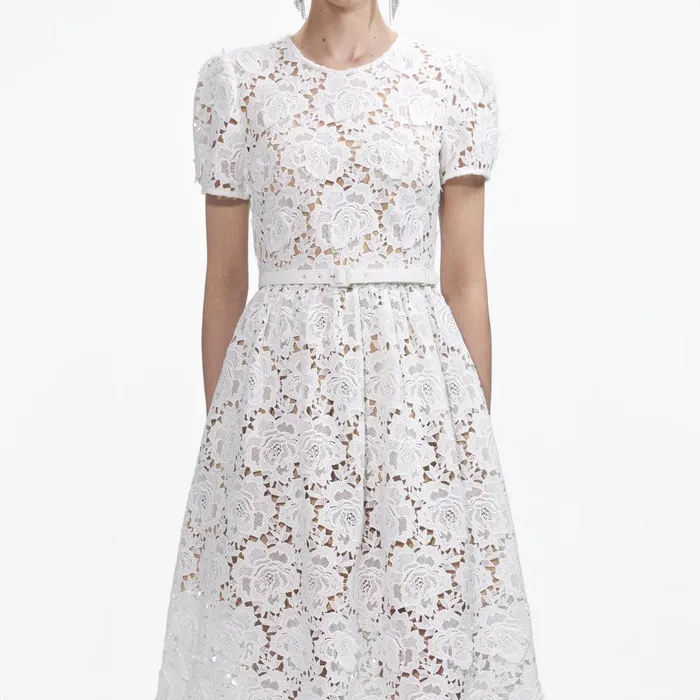 Self Portrait Dresses White Floral Lace Midi Dress 8211 Women