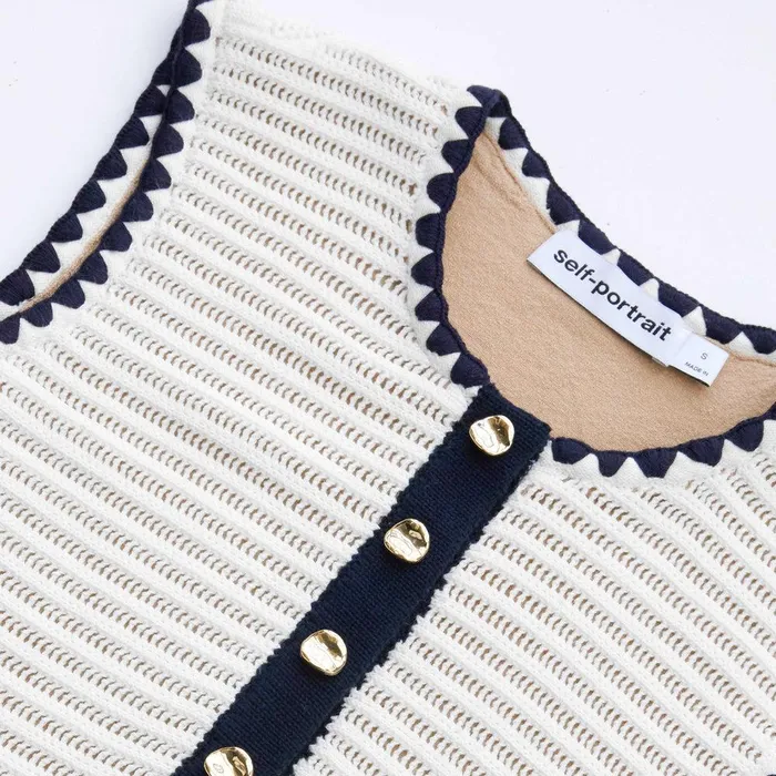 Self Portrait Knitwear Cream Crochet Contrast Trim Mini Dress 8211 Women