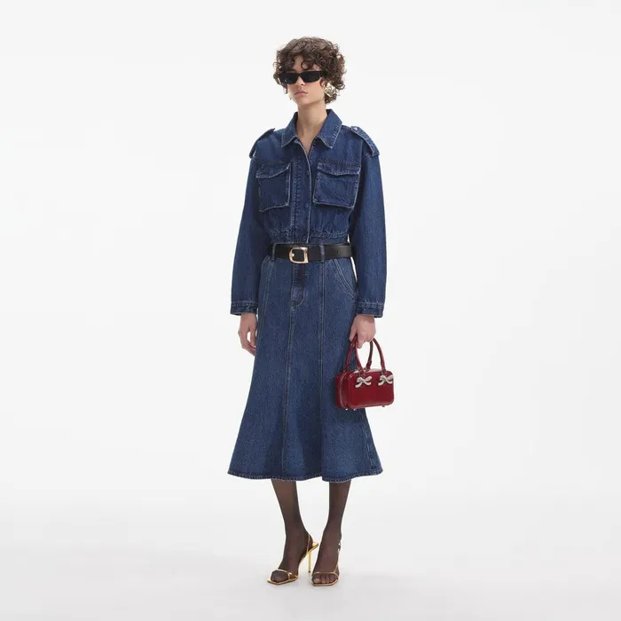 Self Portrait Outerwear Denim Utility Cropped Jacket 8211 Women