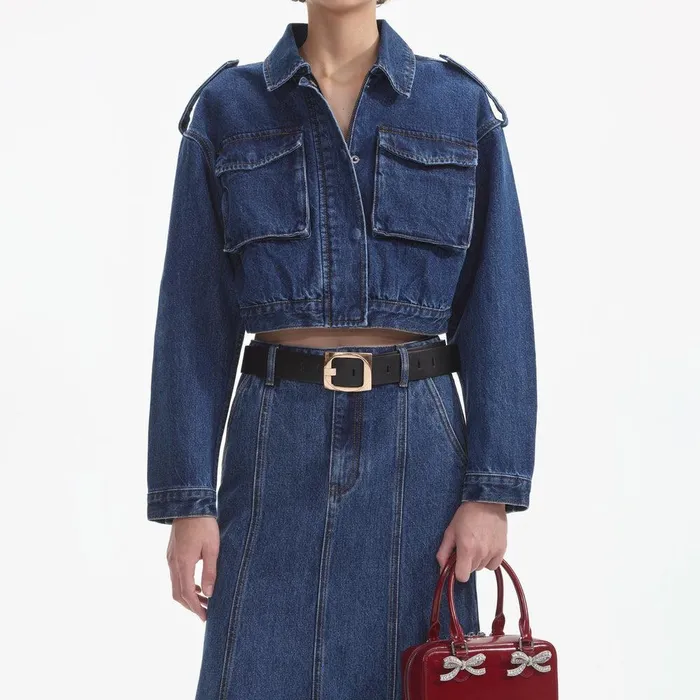 Self Portrait Outerwear Denim Utility Cropped Jacket 8211 Women