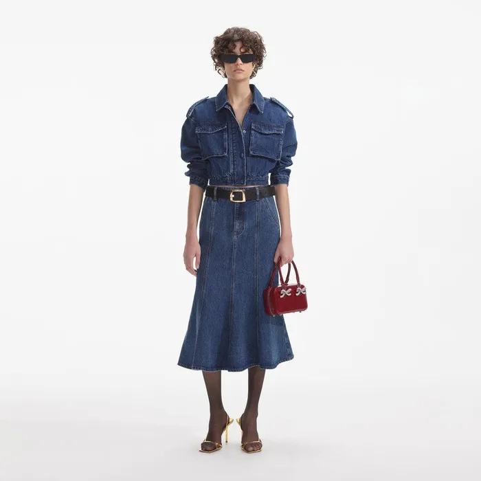 Self Portrait Outerwear Denim Utility Cropped Jacket 8211 Women