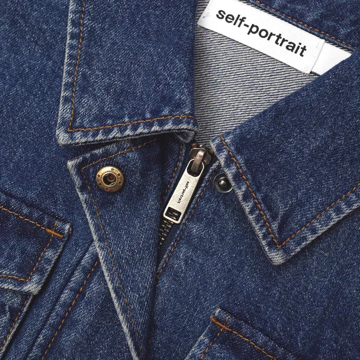 Self Portrait Outerwear Denim Utility Cropped Jacket 8211 Women