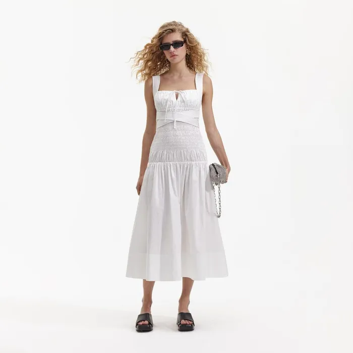 Self Portrait Swim and Resort White Cotton Sweetheart Midi Dress 8211 Women