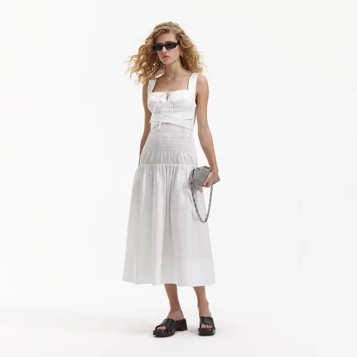 Self Portrait Swim and Resort White Cotton Sweetheart Midi Dress 8211 Women