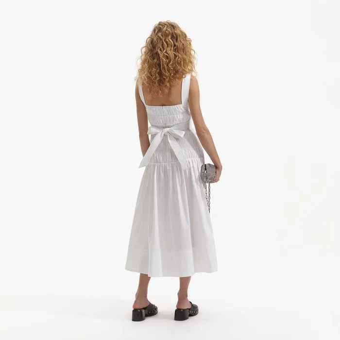 Self Portrait Swim and Resort White Cotton Sweetheart Midi Dress 8211 Women