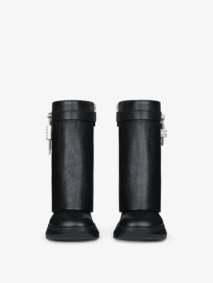 Shark Lock Biker Ankle Boots In Grained Leather Black Women Givenchy Shark Lock