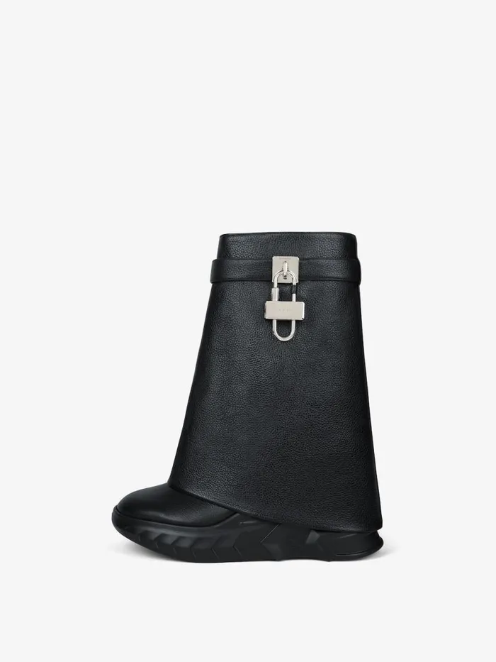 Shark Lock Biker Ankle Boots In Grained Leather Black Women Givenchy Shark Lock