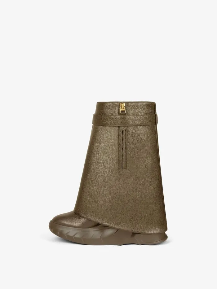 Shark Lock Biker Ankle Boots In Grained Leather Dark Khaki Women Givenchy Shark Lock