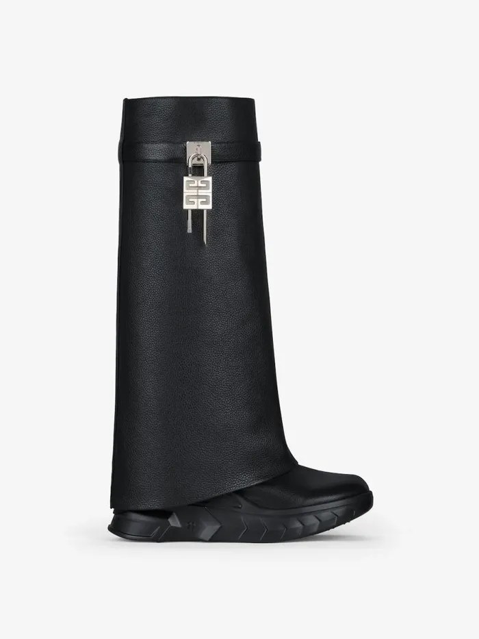 Shark Lock Biker Boots In Grained Leather Black Women Givenchy Shark Lock