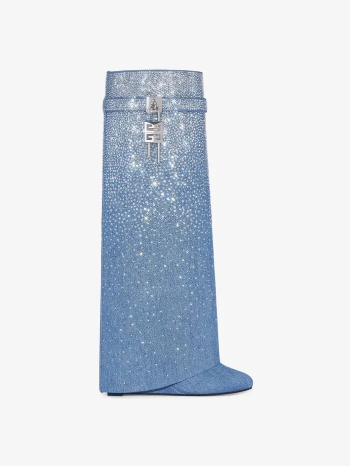 Shark Lock Boots In Denim With Strass Medium Blue Women Givenchy Shark Lock