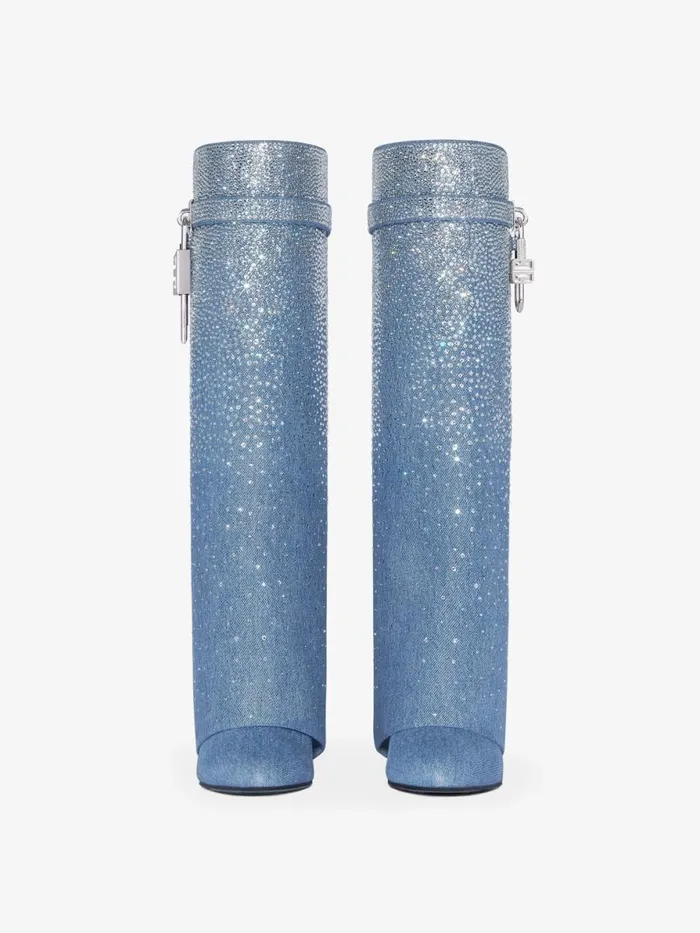 Shark Lock Boots In Denim With Strass Medium Blue Women Givenchy Shark Lock