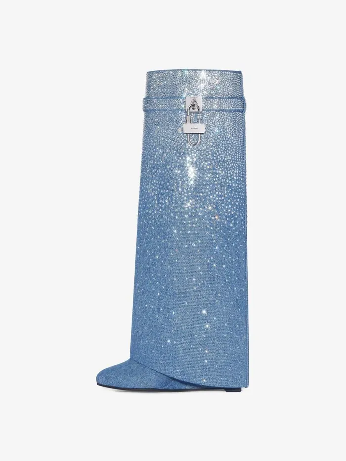 Shark Lock Boots In Denim With Strass Medium Blue Women Givenchy Shark Lock