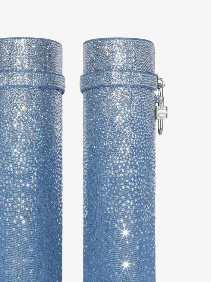 Shark Lock Boots In Denim With Strass Medium Blue Women Givenchy Shark Lock