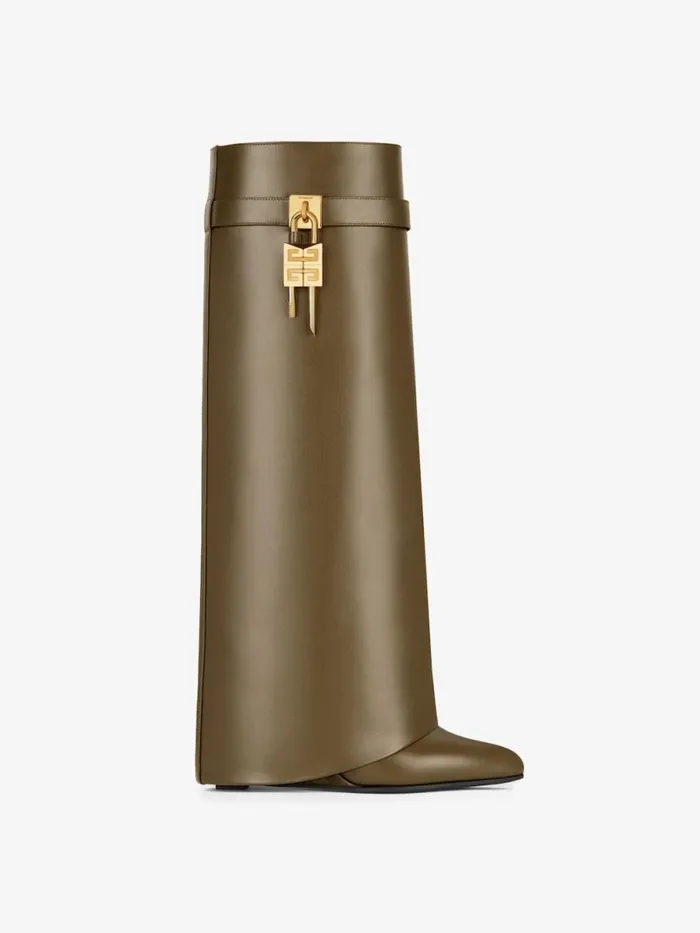 Shark Lock Boots In Leather Dark Khaki Women Givenchy Shark Lock
