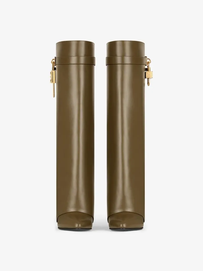 Shark Lock Boots In Leather Dark Khaki Women Givenchy Shark Lock