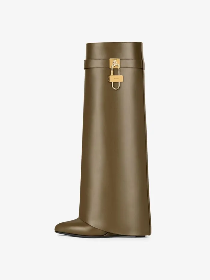Shark Lock Boots In Leather Dark Khaki Women Givenchy Shark Lock