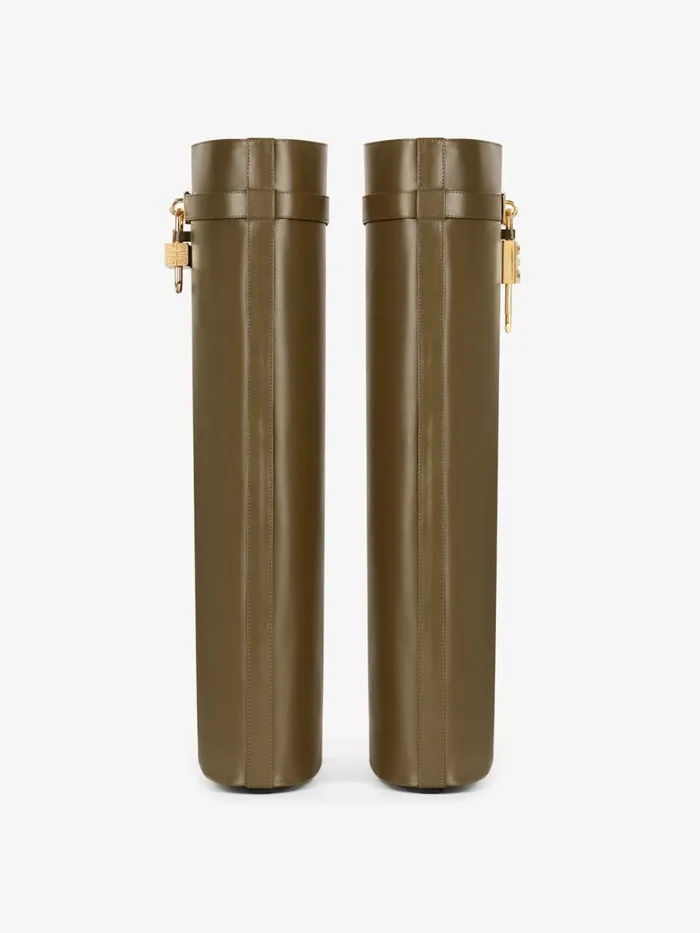 Shark Lock Boots In Leather Dark Khaki Women Givenchy Shark Lock