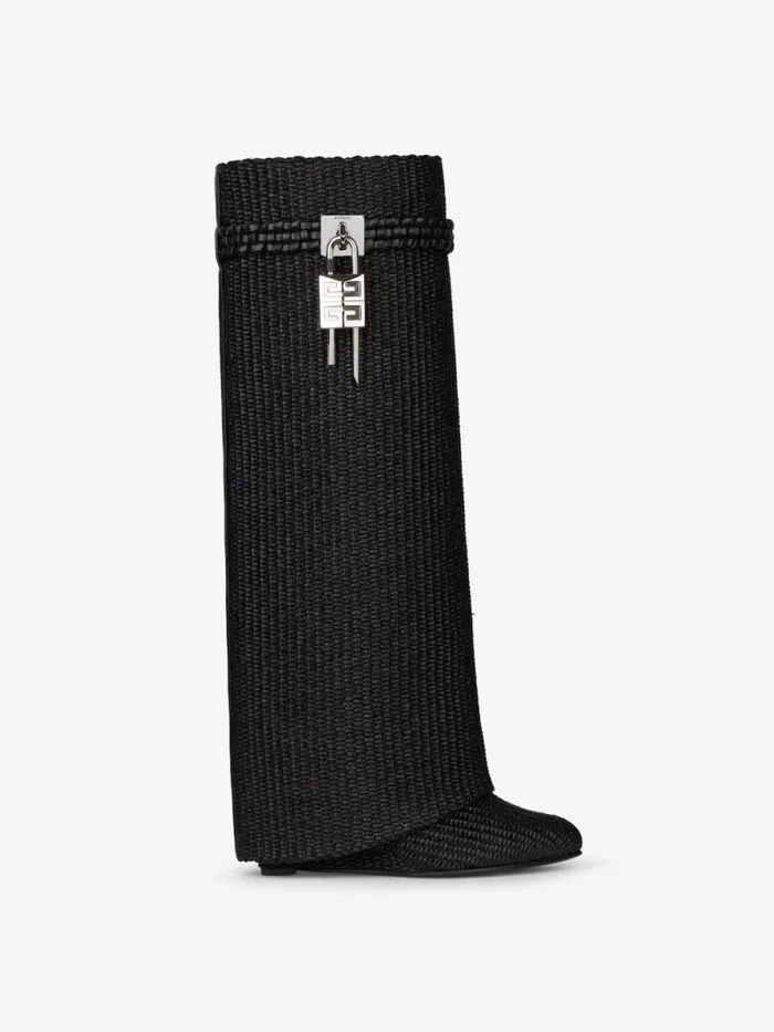 Shark Lock Boots In Raffia Black Women Givenchy Shark Lock
