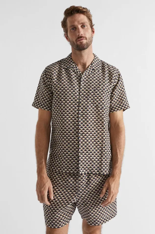 Shirts Man Seed Heritage Geo Resort Shirt Mocha Multi Geo