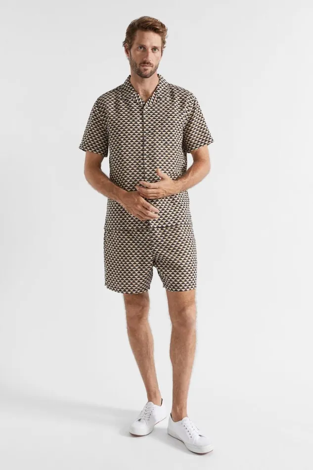 Shirts Man Seed Heritage Geo Resort Shirt Mocha Multi Geo