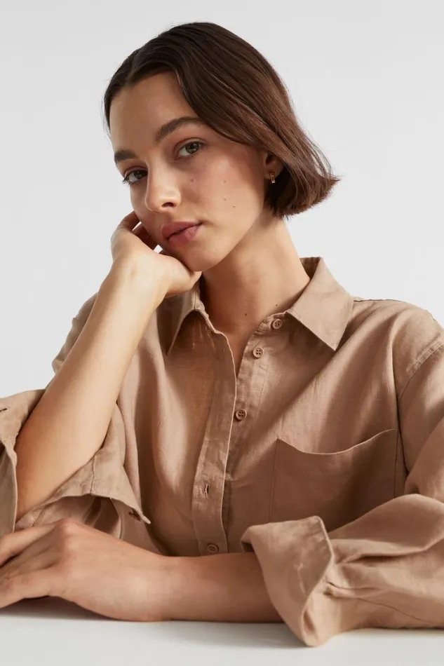 Shirts Woman Seed Heritage Core Linen Boyfriend Shirt Barley