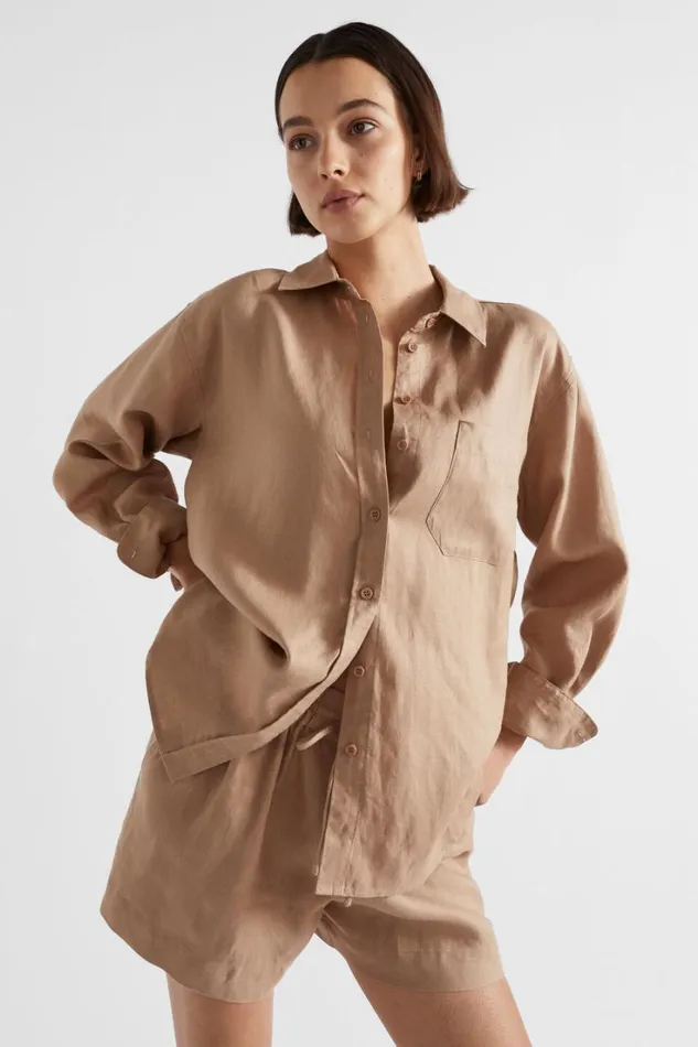 Shirts Woman Seed Heritage Core Linen Boyfriend Shirt Barley