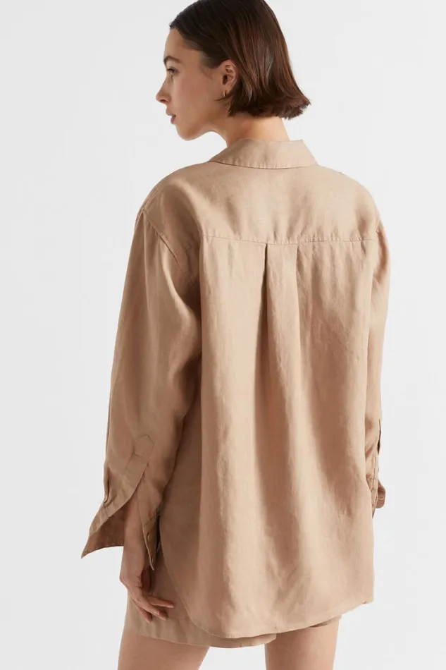 Shirts Woman Seed Heritage Core Linen Boyfriend Shirt Barley
