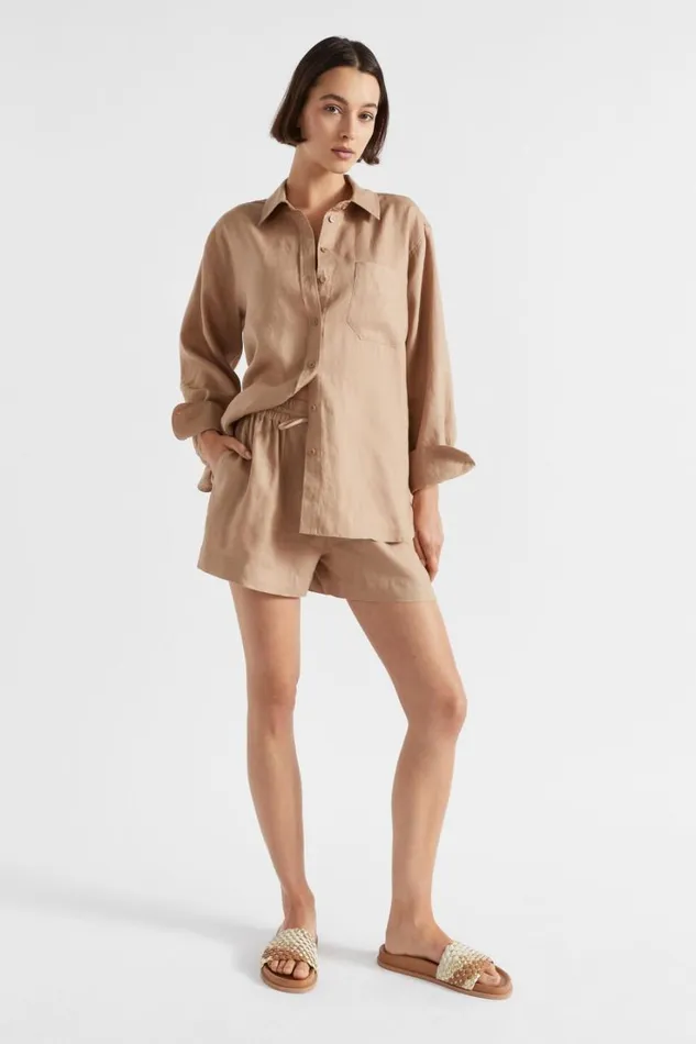 Shirts Woman Seed Heritage Core Linen Boyfriend Shirt Barley