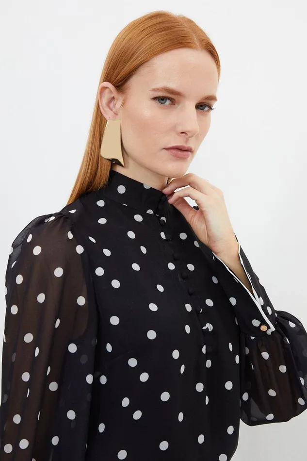 Shirts Women Karen Millen Contrast Georgette Spot Woven Blouse Black