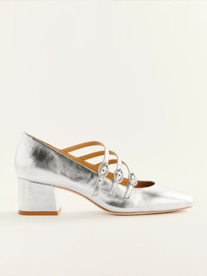 Shoes The Reformation Mimi Buckle Pump Silver