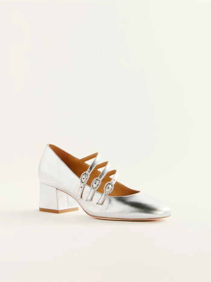 Shoes The Reformation Mimi Buckle Pump Silver