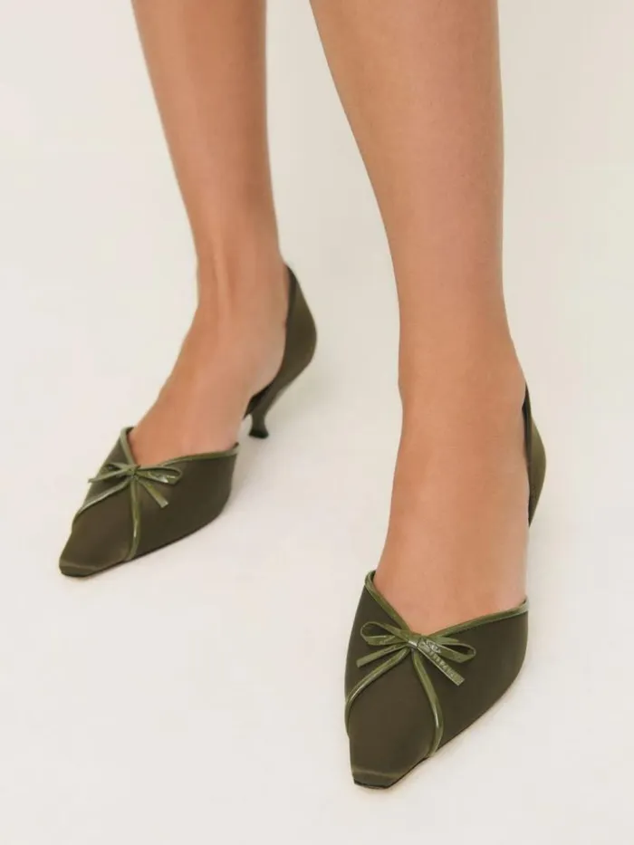 Shoes The Reformation Nunzia Kitten Pump Pickle Satin